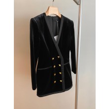 balmain black velvet long coat 2023