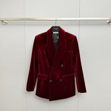 SAINT LAURENT oversized jacket in velvet burgundy 2023