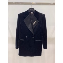 SAINT LAURENT tuxedo jacket in velvet BLACK with logo 2023