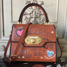 Dolce & Gabbana Calf Leather Welcome Handbag With Graffiti Print Brown 2018