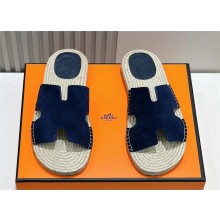 HERMES MEN'S SUEDE LEATHER Antigua espadrille NAVY BLUE 2024