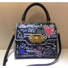 Dolce & Gabbana Calf Leather Welcome Handbag With Flower Print Black 2018
