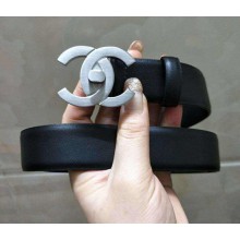 Chanel Smooth Calfskin Belt With Silver Buckle 2018