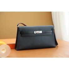 Hermes Kelly Elan Bag In Original Mysore Leather noir with silver hardware(Full Handmade)
