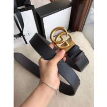 Gucci 3.8cm Wide grained Leather Belt With gold gg buckle 02