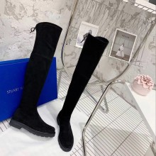 Stuart Weitzman suede Leather Boot with 2.5CM Heel black