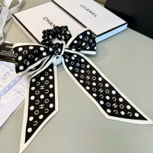 chanel Silk CC Twilly Hair Tie Ivory Black 2025