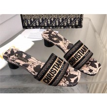 Dior Beige and Black Cotton Embroidered with Fleurs Mystiques Motif Dway Heeled Slide 2024