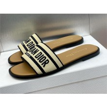 Dior Natural Raffia and Black Embroidered Cotton Dway Slide 2024