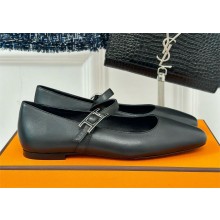 hermes jane ballet flats in CALFSKIN black 2024