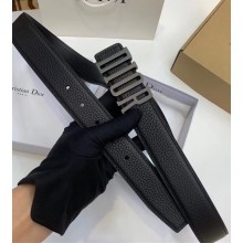 Dior Black Leather Belt 38MM Width Lead Grey DIOR Buckle 2018