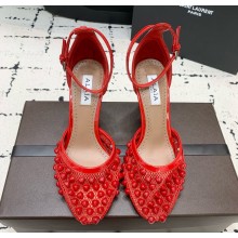 Alaia Fishnet and Patent Leather with Pyramid Studs heel 10cm red 2024