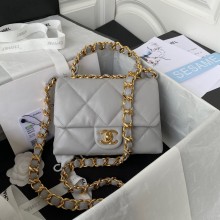chanel Lambskin & Gold-Tone Metal Small Flap Bag AS3498 gray 2022