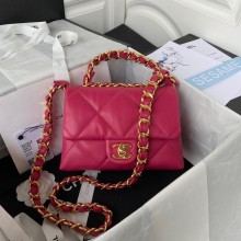 chanel Lambskin & Gold-Tone Metal Small Flap Bag AS3498 fuchsia 2022