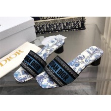 Dior Pastel Midnight Blue Multicolor Embroidered Cotton with Toile de Jouy Mexico Motif Dway heeled Slide 2024