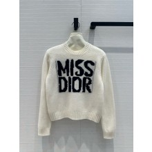 DIOR Ecru Cashmere and Silk Knit with Blue Miss Dior Graffiti Motif sweater 2024