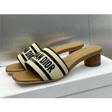 Dior Natural Raffia and Black Embroidered Cotton Dway Heeled Slide 2024