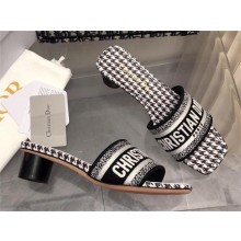 Dior Black and White Micro-Houndstooth Embroidered Cotton Dway Heeled Slide 2024