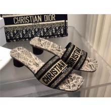 Dior Beige and Black Cotton Embroidered with Plan de Paris Motif Dway Heeled Slide 2024