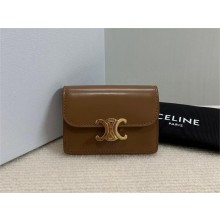 CELINE CARD HOLDER WITH FLAP TRIOMPHE in Shiny calfskin Bronze 10I583 2023