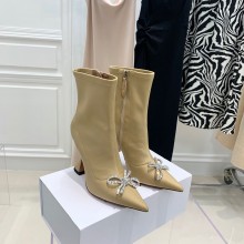 Amina Muaddi Heel 9.5cm rosie Embellished satin Boots apricot 2021