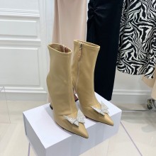 Amina Muaddi heel 9.5cm Phoenix Butterfly satin Boots apricot 2021