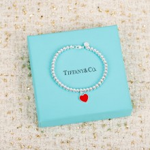 tiffany Mini Heart Tag Bead Bracelet red
