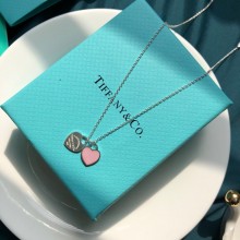 tiffany mini double heart tag pendant pink