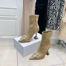 Amina Muaddi Heel 9.5cm Begum Embellished satin Boots apricot 2021