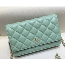 Chanel Lambskin Leather Quilting Wallet On Chain WOC Bag Light Green