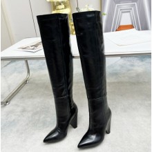 Saint Laurent  glazed leather high boots in black heel 10.5cm 2024