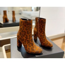Saint Laurent women's suede leather leopard boots in brown heel 9.5cm 2024