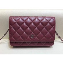 Chanel Lambskin Leather Quilting Wallet On Chain WOC Bag Fuchsia/Silver