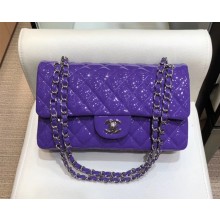 Chanel purple Vernis 1112 Classic Medium Flap Bag with silver hardware