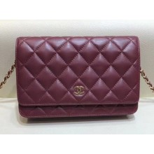 Chanel Lambskin Leather Quilting Wallet On Chain WOC Bag Fuchsia/Gold