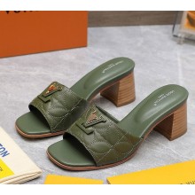 Louis Vuitton LV Capri Mule 1ADCW2 Embroidered calf leather army green heel 5.5cm 2024