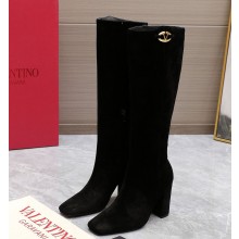 VALENTINO Vlogo the bold edition boot in suede calfskin 95mm black 2024