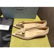 Prada Brushed leather pumps with floral appliqués 1I300N NUDE 2023