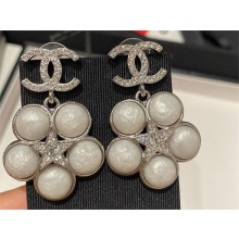 chanel Metal, Glass Pearls & Strass Silver, Pearly White & Crystal Pendant Earrings ABE285 2024