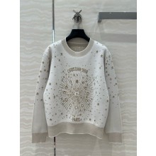 DIOR Ecru Cashmere-Blend Knit with Gold-Tone Dior Astral Motif Embroidered Sweater 2025
