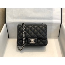 Chanel Classic Flap Mini Bag A1115 in Lambskin Leather Black with Vintage Silver Hardware
