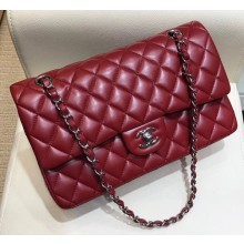 Chanel Classic Flap Medium Bag A1112 Red in Original Leather with Silver/ Hardware 2018