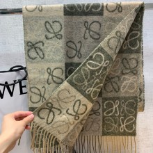 loewe Anagram scarf in wool and cashmere  Beige/Khaki Green 