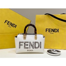 Fendi white leather and elaphe by the way mini Boston bag 2023