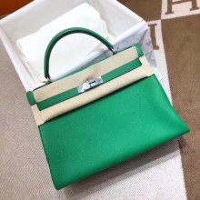 Hermes Kelly 28cm/32cm Bag In Original togo Leather With Gold/Silver Hardware bamboo green