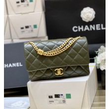 chanel Lambskin & Gold-Tone Metal Flap Bag AS3609 ARMY GREEN 2022(ORIGINAL QUALITY)