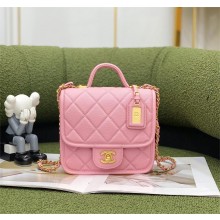 Chanel Grained Calfskin Small Flap Bag with Top Handle AS3652 pink 2022
