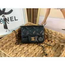 chanel Lambskin, Enamel & Gold-Tone Metal Belt Bag AP3037 BLACK 2022