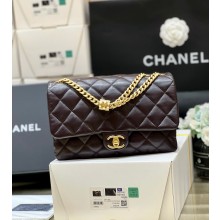 chanel Lambskin & Gold-Tone Metal Flap Bag AS3609 DARK COFFEE 2022(ORIGINAL QUALITY)