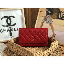 chanel Lambskin, Enamel & Gold-Tone Metal Wallet on Chain Bag AP3035 RED 2022